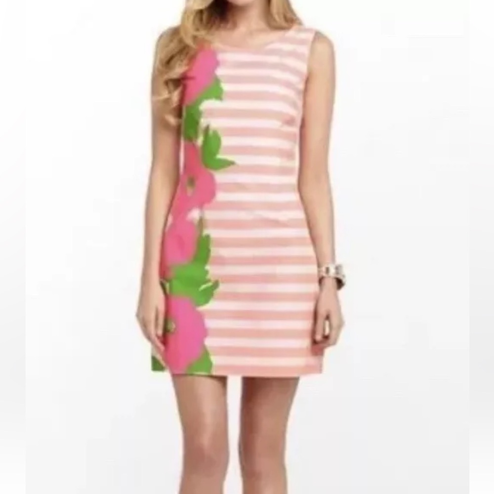 Lilly Pulitzer "Delia Sunrise" Stripe Floral Dress Orange Pink Green Size 6